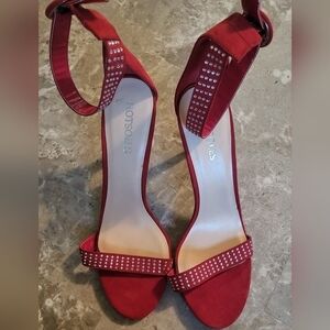 Hotsoles Womens Red Heels Pumps‎ Rhinestone Studded Ankle Strap Size 10 Sexy